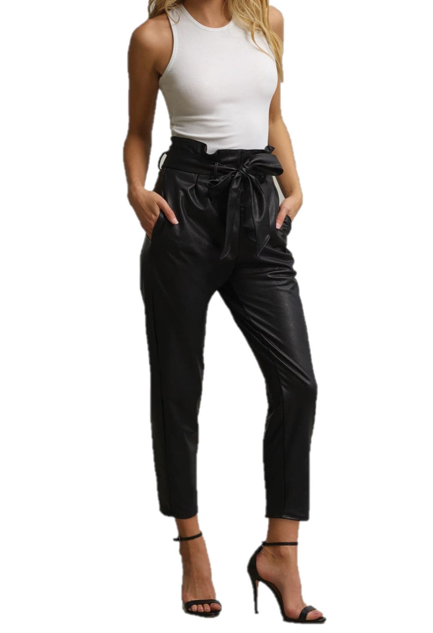 paperbag leather pants women