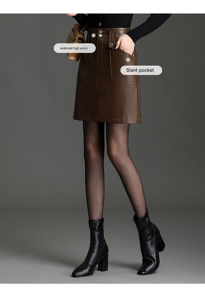 Women High Waist Faux Leather Mini Skirt With Pockets