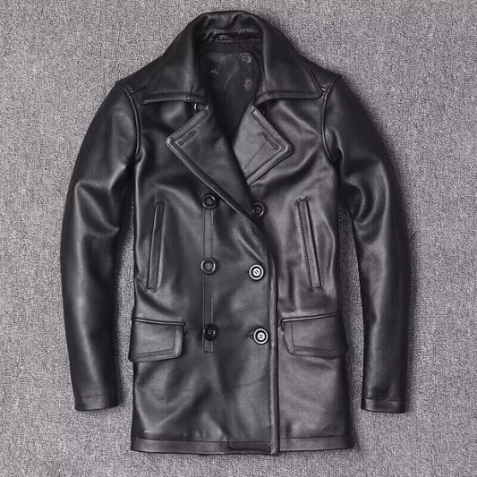 Men long leather trench jacket coat