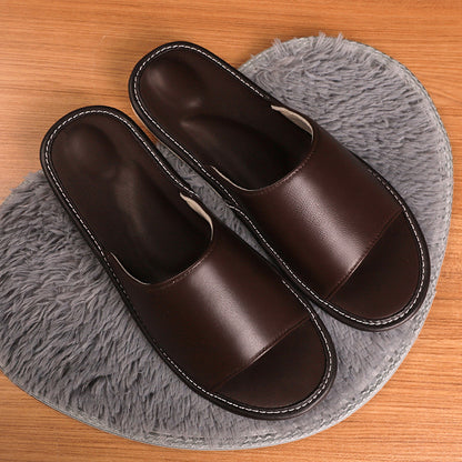 Leather Slippers for Women with Open Toe