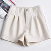 High waisted sheepskin leather shorts for women