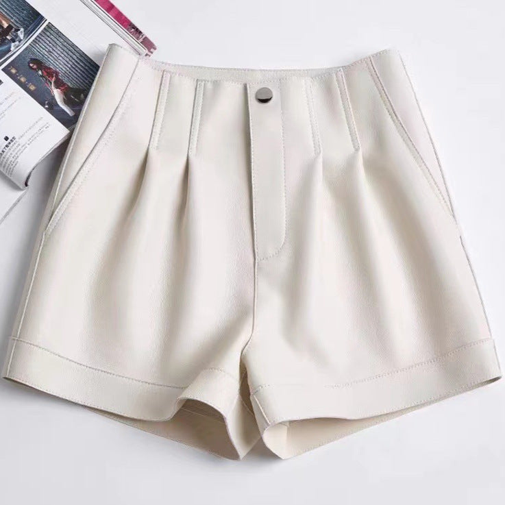 High waisted sheepskin leather shorts for women