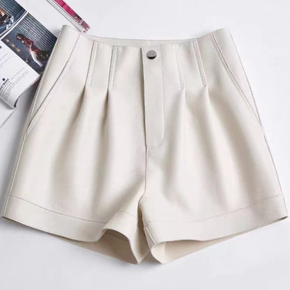 High waisted sheepskin leather shorts for women