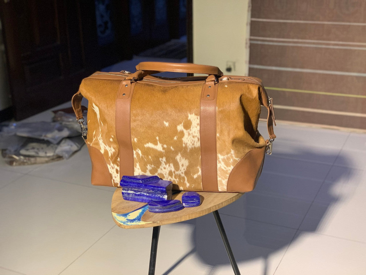 luxurious cowhide duffle bag