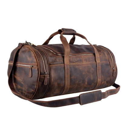 Textured Brown Leather Duffle Bag