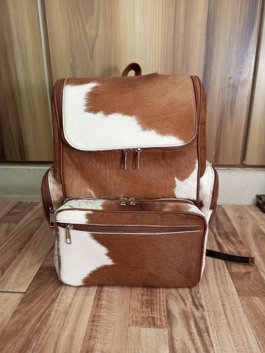 Natural Brown White Cowhide Backpack