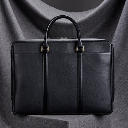 Slim Black Leather Briefcase with Double Handles