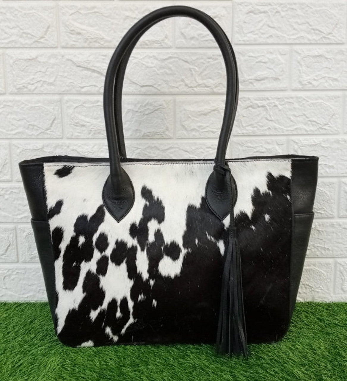 Black White Cow hide Tote Bag