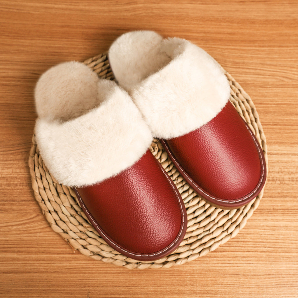Women's Fur Lined Slippers in Genuine Leather