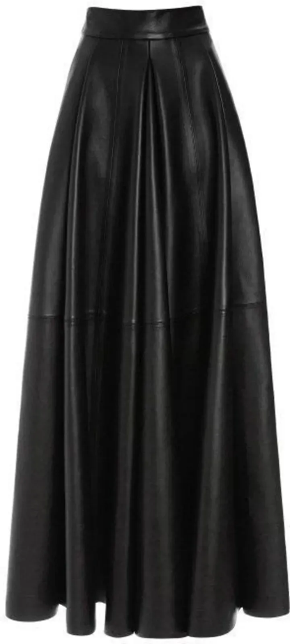 Black Genuine Leather Maxi Skirt