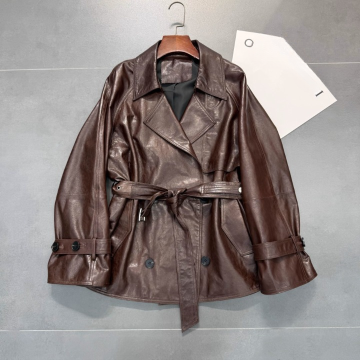Women’s Loose Fit Genuine Leather Jacket Coat