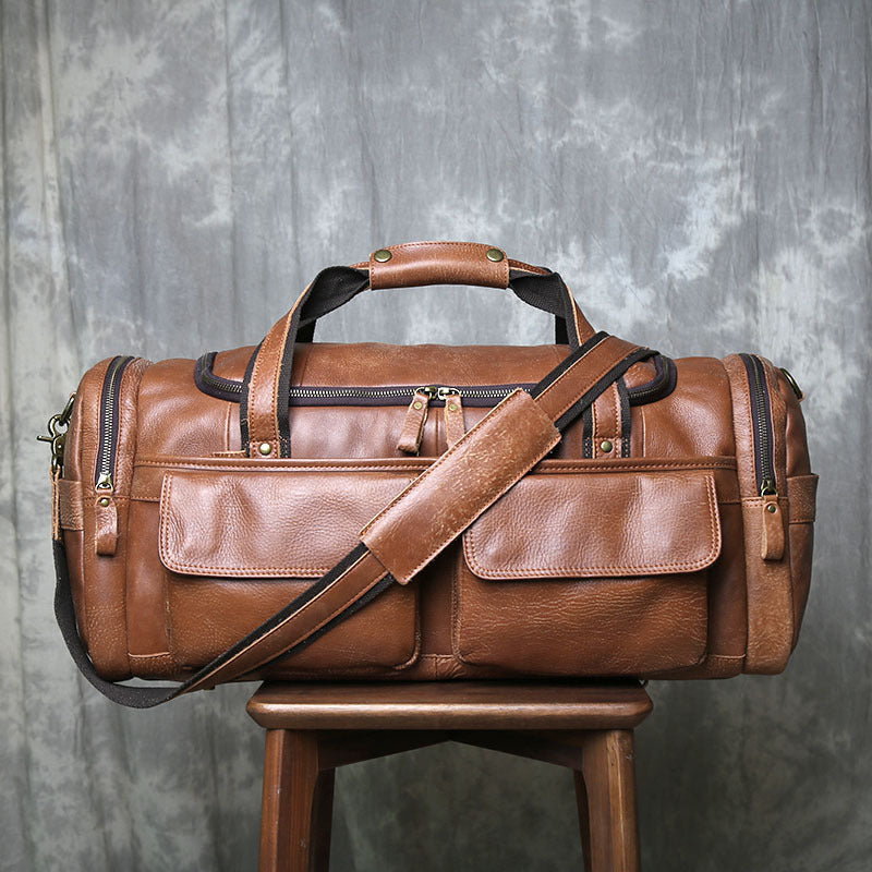Vintage leather weekender duffel bag for men