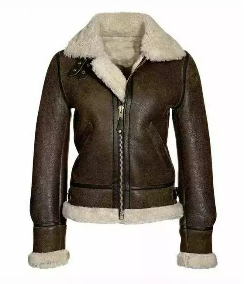 women leather jacket brown fur