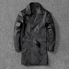 Men mid-length leather trench coat jacket