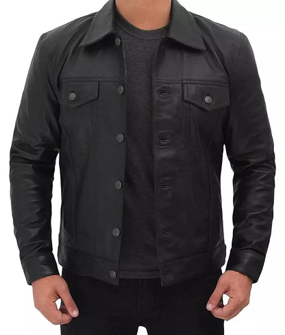 Men's Leather Button Up Shirt