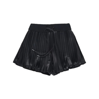 pleated leather shorts for women