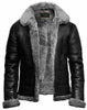 mens black leather shearling bomber jacket