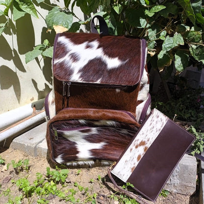 Cow Skin Backpack With Clutch Purse