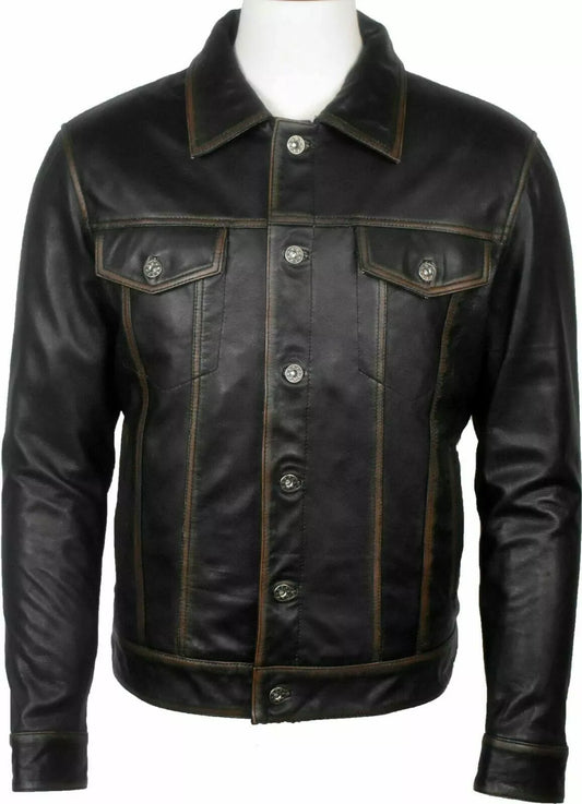 men trucker leather jacket