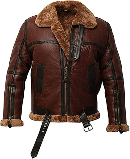 mens aviator leather coat fur lining