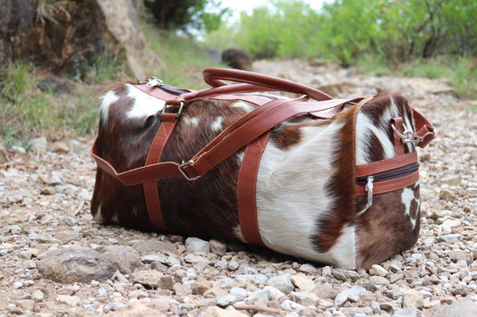 Brown White Cowhide Duffle Bag