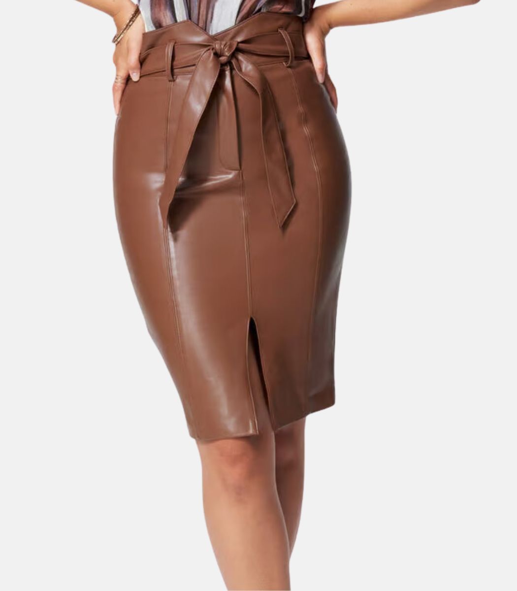 Genuine brown Leather Skirt With Belt