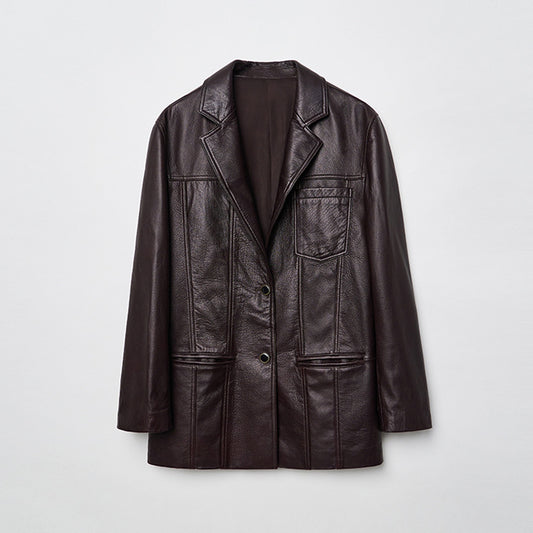 Brown sheepskin women leather blazer coat