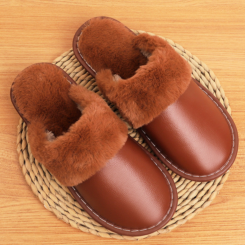 Women's Fur Lined Slippers in Genuine Cowhide Leather