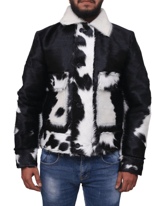 Cow Skin Fur Jacket Black White