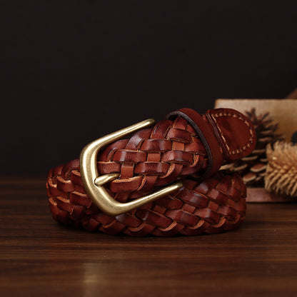 Women’s Plaited Leather Belt in Genuine Top-Grain Cowhide