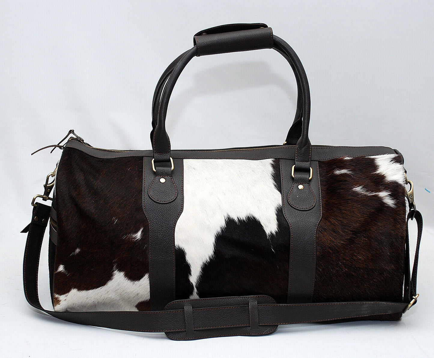 Cowhide Duffle Bag Dark Black White