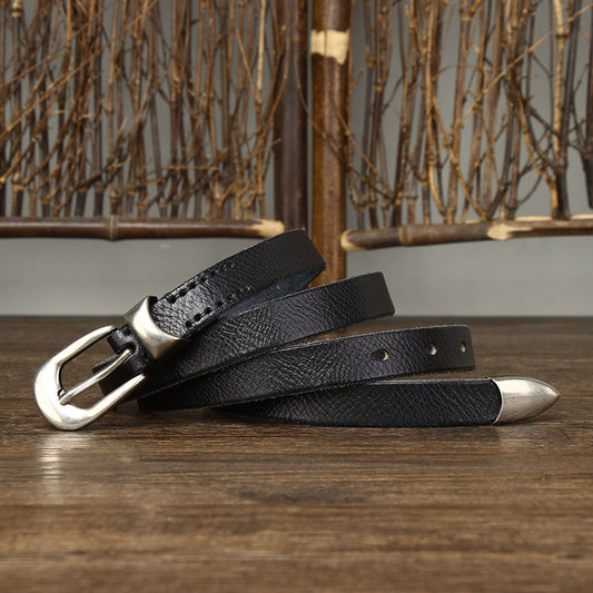 Women’s Thin Leather Belt in Genuine Cowhide with Pin Buckle