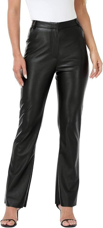 Black Real Leather Pants Straight Bottom Pants