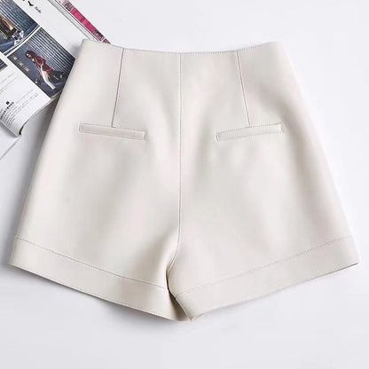 High waisted sheepskin leather shorts for women