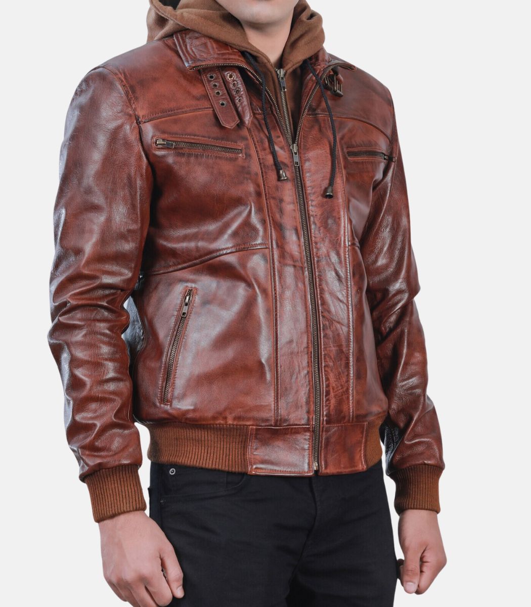 mens distressed leather jacket maroon