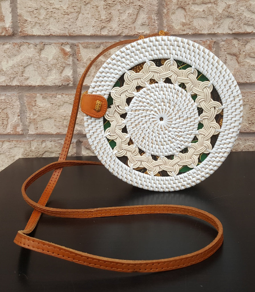 white round rattan bag with free shipping perfect for beach. 
