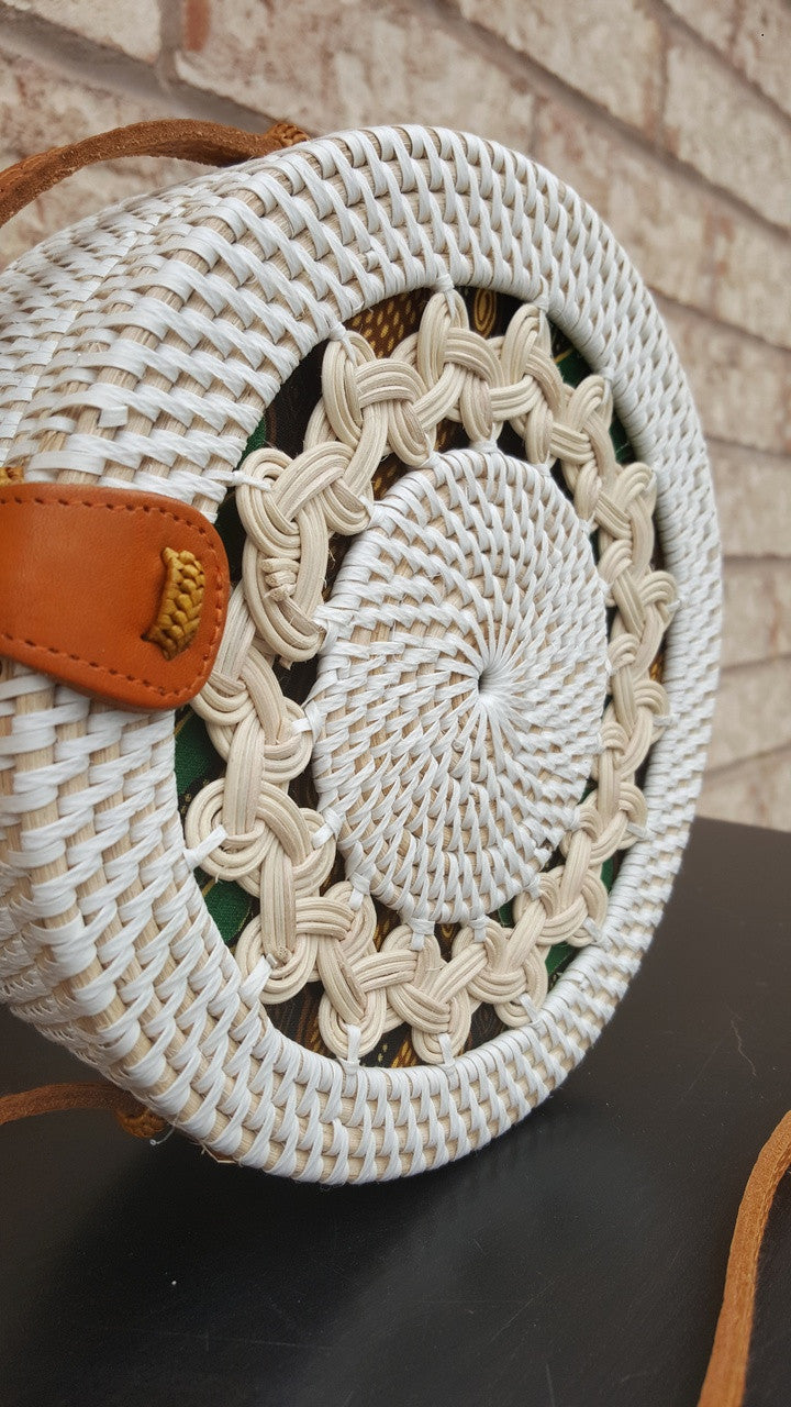 White Round Rattan Bag Made In Bali.