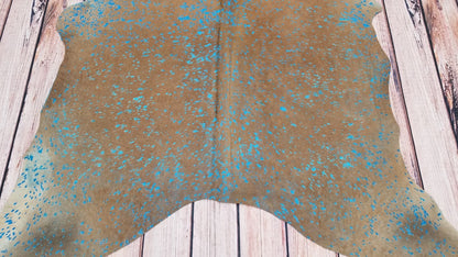 This large cowhide rug blue is one of its kind, hand picked for unique and exotic pattern