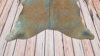 Turquoise cowhide rug Brazilian 69 X 58 Inches 1665