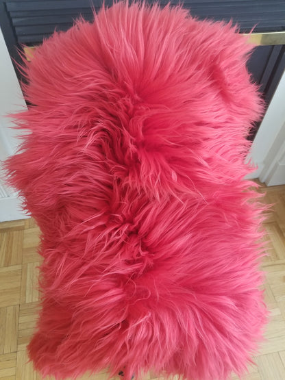 Burgundy pink sheep fur rug