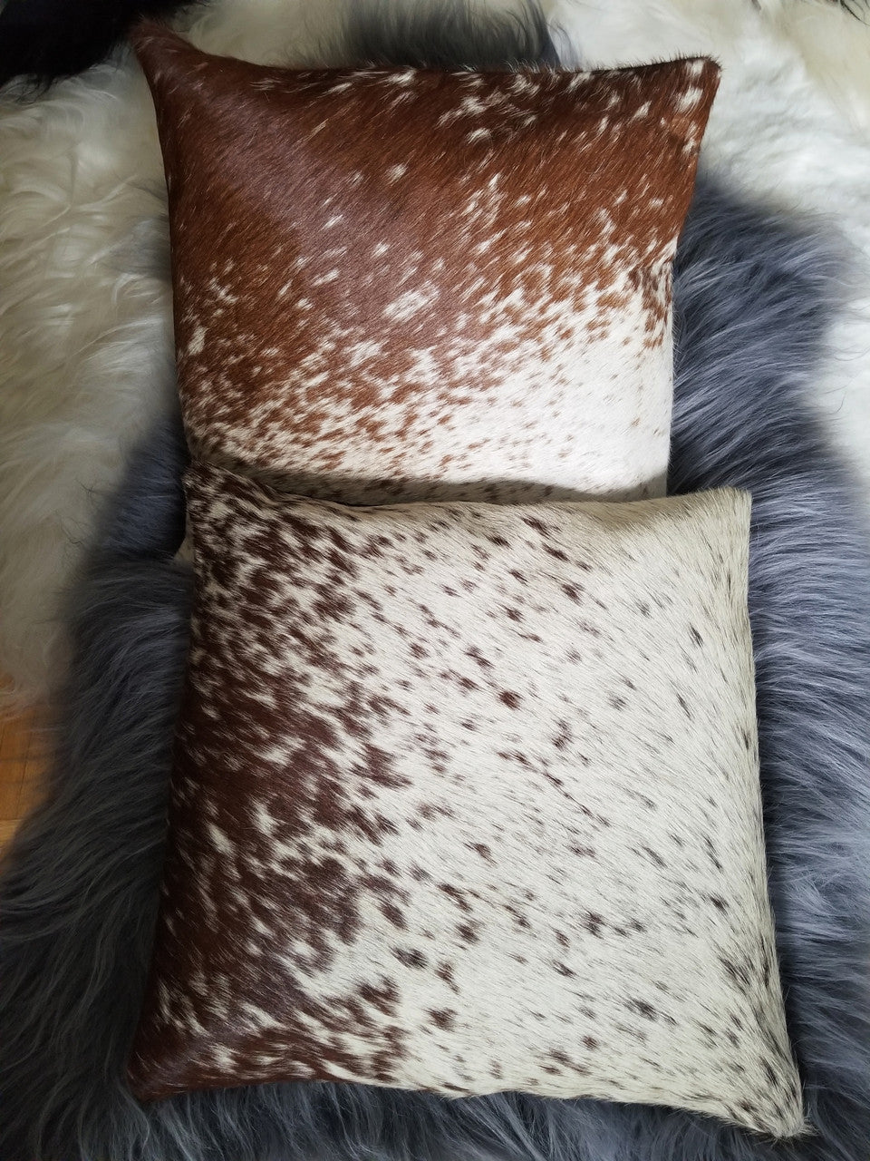 Brown White Cowhide Cushion Cover