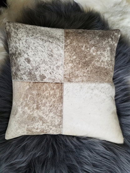 Cowhide Cushion Cover Patchwork Grey White Pillow Covers 16 by 16 inches