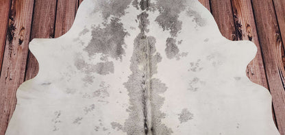 Large Gray White Cowhide Rug 7.6ft x 6.25ft