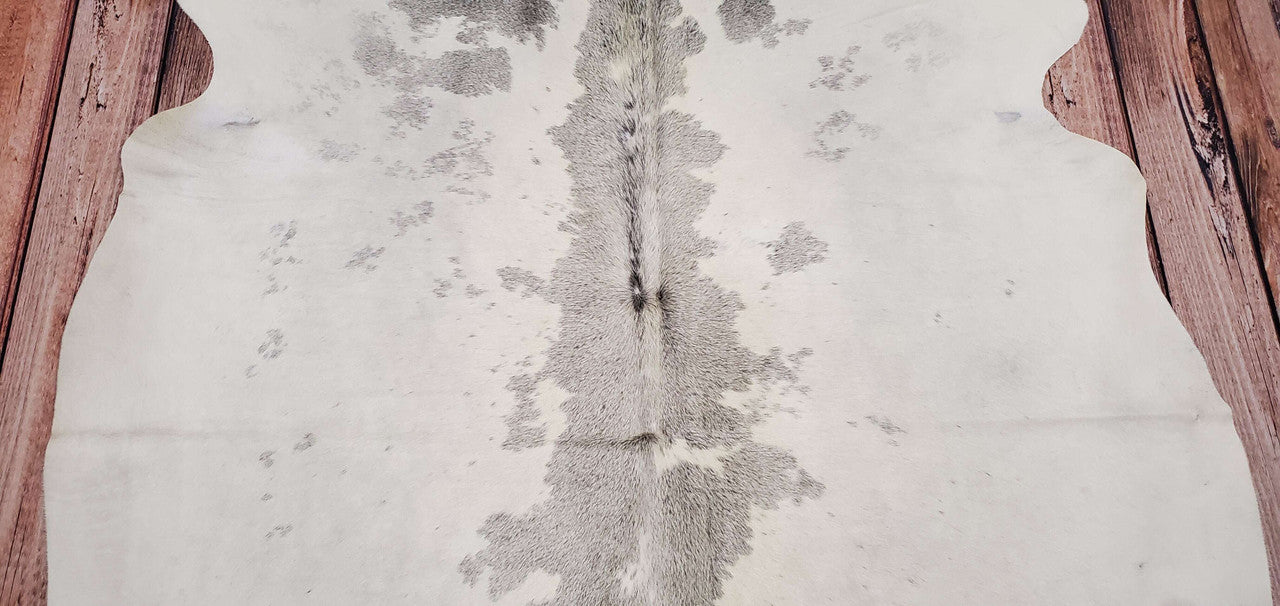 Large Gray White Cowhide Rug 7.6ft x 6.25ft