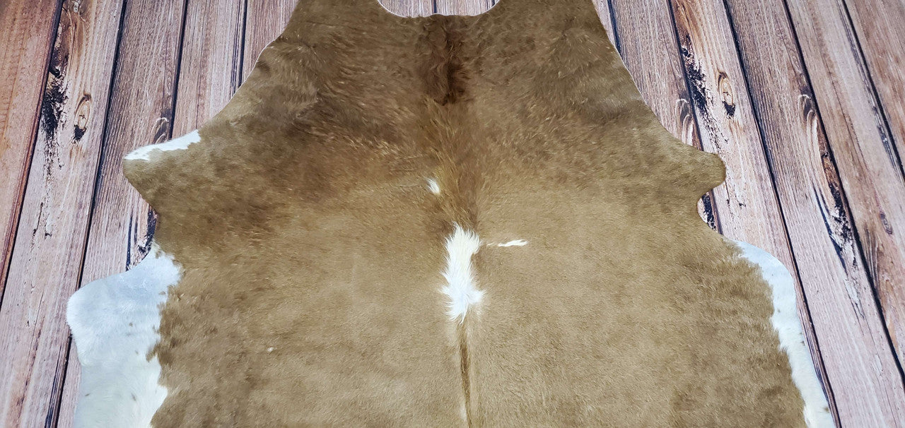 Brown White Cow Skin Rug 6.6ft x 6.1ft