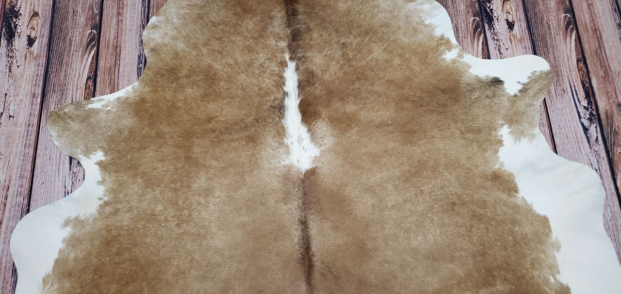 Faded Brown And White Cowhide Rug  7ft x 6.3ft