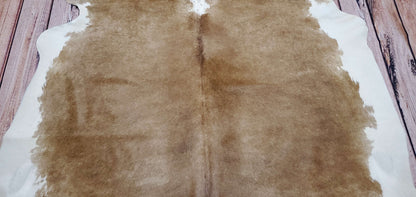 Faded Brown And White Cowhide Rug  7ft x 6.3ft