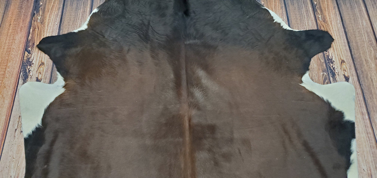 Exotic Dark Brown Black Cowhide Rug 7.2ft x 6.5ft