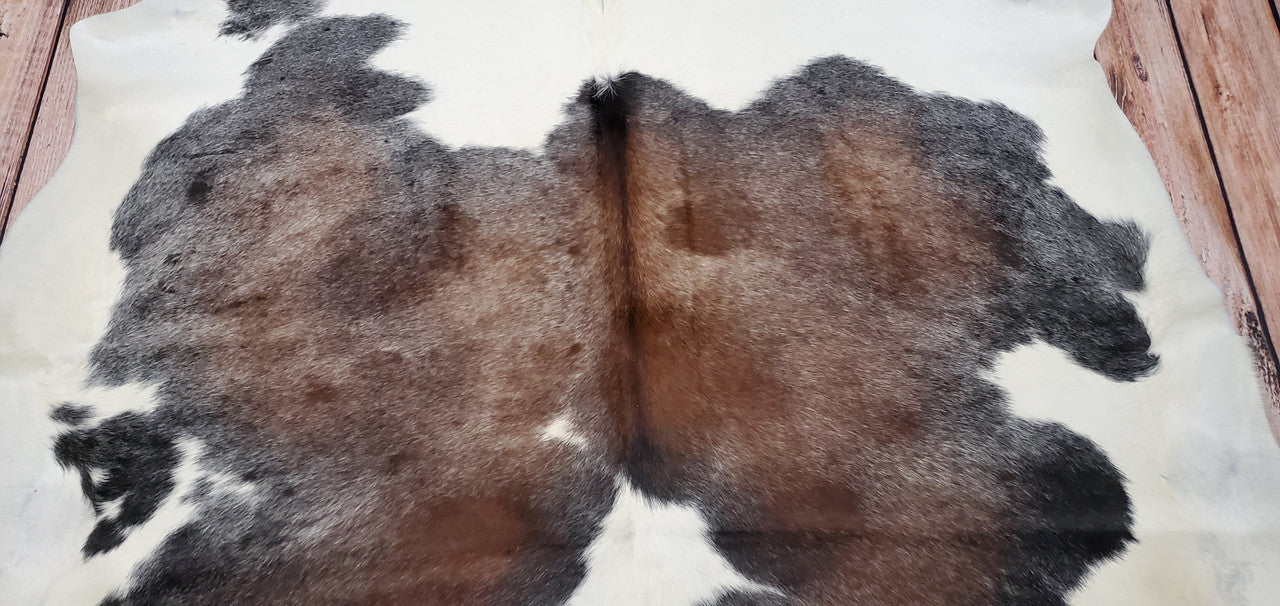 Chocolate Brown White Cowhide Rug 7.4ft x 7.2ft