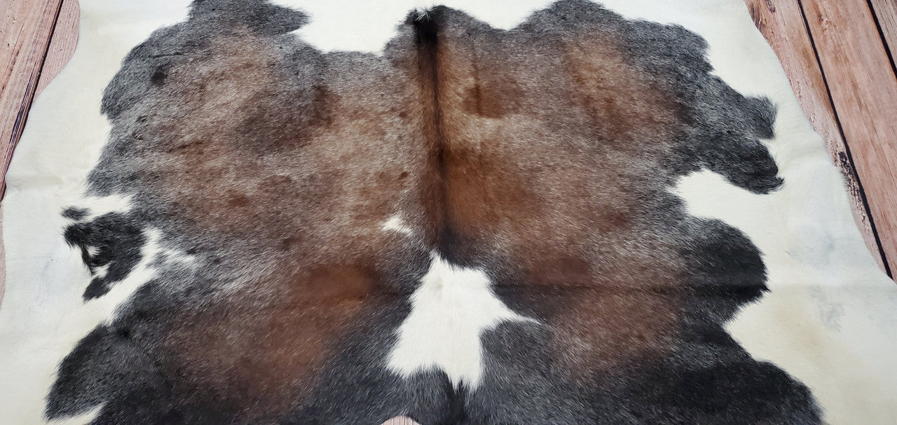 Chocolate Brown White Cowhide Rug 7.4ft x 7.2ft